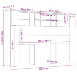 Vidaxl Headboard Cabinet Grey Sonoma 160X19X103.5 Cm Headboard Cabinets - thumbnail 3