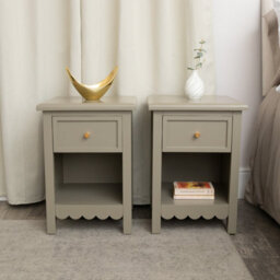 Melody Maison Set Of 2 One Drawer Scalloped Bedside Tables - Staunton Taupe Range - thumbnail 7