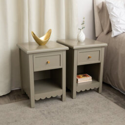 Melody Maison Set Of 2 One Drawer Scalloped Bedside Tables - Staunton Taupe Range - thumbnail 1