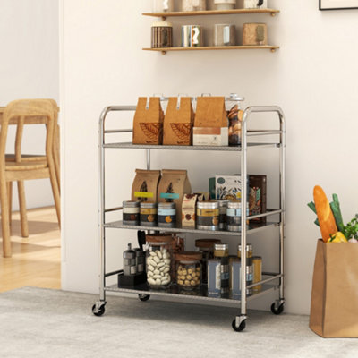 Homcom 3 Tier Kitchen Trolley On Wheels Serving Cart With Handles Silver - image 1
