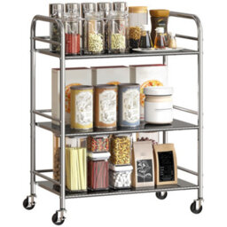 Homcom 3 Tier Kitchen Trolley On Wheels Serving Cart With Handles Silver - thumbnail 2