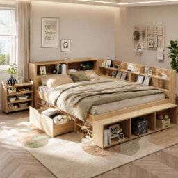 Double Multifunctional Bed With Drawers, Bookcase And Storage Cupboard - thumbnail 2