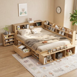 Double Multifunctional Bed With Drawers, Bookcase And Storage Cupboard - thumbnail 3