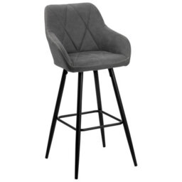 Beliani Set Of 2 Grey Fabric Bar Stools With Arms And Quilted Backrest - 103 Cm - thumbnail 4