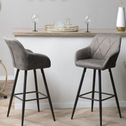 Beliani Set Of 2 Grey Fabric Bar Stools With Arms And Quilted Backrest - 103 Cm - thumbnail 2