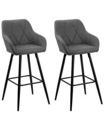 Beliani Set Of 2 Grey Fabric Bar Stools With Arms And Quilted Backrest - 103 Cm - thumbnail 3