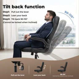 Levede Office Computer Chair Pu Leather Swivel Recliner  Flip-Up Armrests - thumbnail 5