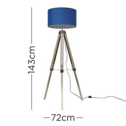 Valuelights Clipper Modern Light Wood And Chrome Tripod Floor Lamp With Navy Drum Shade - thumbnail 7