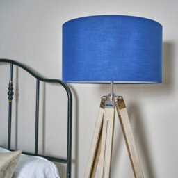 Valuelights Clipper Modern Light Wood And Chrome Tripod Floor Lamp With Navy Drum Shade - thumbnail 3