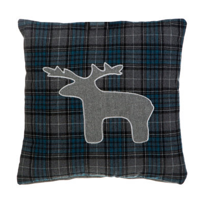 Orsina Checkered Stag Cushion, Bedding Christmas Cushion For Bedroom, Sofa, Living Room, Cushion With Stag Details