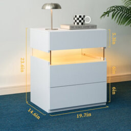 Matteo Modern White Led Nightstand With Acrylic Board & 3 Drawers - Bedside Table For Bedroom & Living Room - thumbnail 2