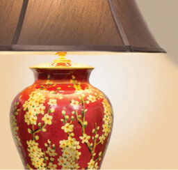 Downton Interiors Red Floral Oriental Chinese Ceramic Porcelain Table Lamp With Dark Shade - thumbnail 2