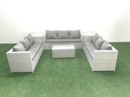 Fimous Rattan Garden Outdoor Furniture Set 9 Seater Garden Sofa Coffee Table Set 2 Side Tables Light Grey - thumbnail 2