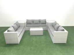 Fimous Rattan Garden Outdoor Furniture Set 9 Seater Garden Sofa Coffee Table Set 2 Side Tables Light Grey - thumbnail 1