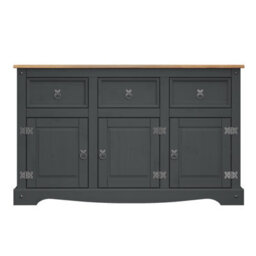 Mercers Furniture Corona Charcoal 3 Door 3 Drawer Sideboard Cabinet Solid Wood Mexican Pine Wooden Dark Grey Dresser - thumbnail 3