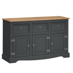 Mercers Furniture Corona Charcoal 3 Door 3 Drawer Sideboard Cabinet Solid Wood Mexican Pine Wooden Dark Grey Dresser - thumbnail 2