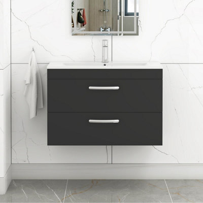 Royal Bathrooms Turin 800mm Matt Black Wall Hung Vanity Unit 2 Drawer With Minimalist Basin - image 1