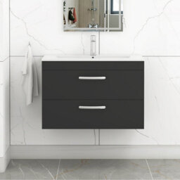 Royal Bathrooms Turin 800mm Matt Black Wall Hung Vanity Unit 2 Drawer With Minimalist Basin - thumbnail 1