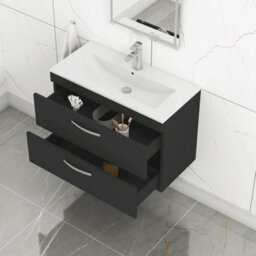 Royal Bathrooms Turin 800mm Matt Black Wall Hung Vanity Unit 2 Drawer With Minimalist Basin - thumbnail 5