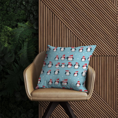 Warren Reed Designer Adorable Santa Penguins Outdoor Cushion 60Cm X 60Cm