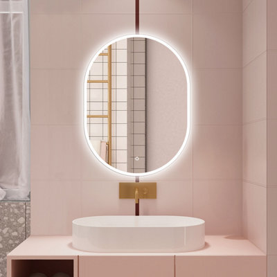 Probaty Bathrooms Oval Mirror 60X80Cm With 3-Color Led Illuminated,touch Sensor,anti-Fog Ip44,wall Backlit Vanity Runway Mirror - image 1