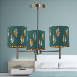 First Choice Lighting Brea - Antique Brass 3 Light Fitting With Dark Green Fern Shades - thumbnail 4