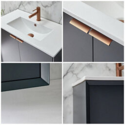 Homestylestore Anthracite 810mm Wall Hung Bathroom Vanity Unit With Basin And Brushed Copper Finger Pull Handle - thumbnail 3
