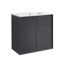 Homestylestore Anthracite 810mm Wall Hung Bathroom Vanity Unit With Basin And Brushed Copper Finger Pull Handle