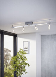 Wall 6 Spot Light Aluminium Chrome Shade Satined Plastic Bulb Led 4X3.2W 2X3.3W - thumbnail 3