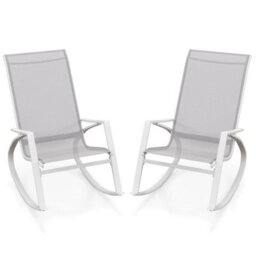 2 Pieces Patio Rocking Chairs Outdoor Sling Fabric Rockers W/ Backrest - thumbnail 1