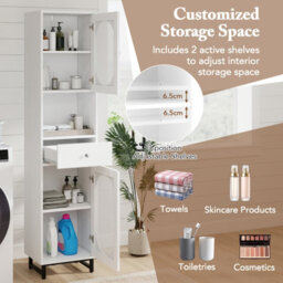 Costway 170Cm Tall Bathroom Cabinet Pe Rattan Freestanding Storage Cabinet W/ 2 Doors-White - thumbnail 7