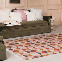 Aletris Pink Geometric Durable Rug With Off White Fringe 260X180Cm - thumbnail 2