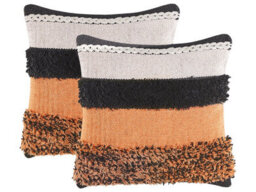 Beliani Set Of 2 Decorative Cushions Mihalgazi Cotton 45 X 45 Cm Multicolour Striped - thumbnail 1