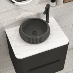 Royal Bathrooms Venice 600mm Matt Nocturne Black Wall Mounted Bathroom Countertop Vanity Unit 2 Drawer With Milan Black Basin - thumbnail 6