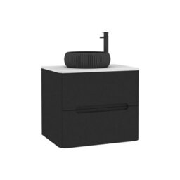 Royal Bathrooms Venice 600mm Matt Nocturne Black Wall Mounted Bathroom Countertop Vanity Unit 2 Drawer With Milan Black Basin - thumbnail 7