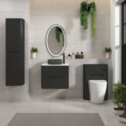 Royal Bathrooms Venice 600mm Matt Nocturne Black Wall Mounted Bathroom Countertop Vanity Unit 2 Drawer With Milan Black Basin - thumbnail 4