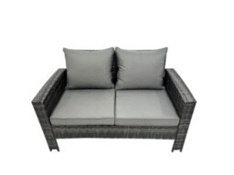 Fimous 10 Seater Wicker Pe Rattan Furniture Outdoor Dining Table Double Seat Sofa 4 Stools Set Dark Grey Mixed - thumbnail 4