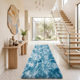 Oxford Homeware Shaggy Rug Anti-Slip Washable Soft Fluffy Living Room And Bedroom Rug (Mottled Teal, 80X150Cm) - thumbnail 1