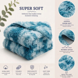 Oxford Homeware Shaggy Rug Anti-Slip Washable Soft Fluffy Living Room And Bedroom Rug (Mottled Teal, 80X150Cm) - thumbnail 4
