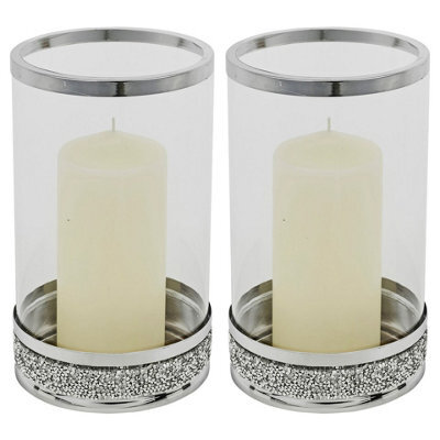 Urbn-Living Urbnliving 21Cm Hestia Clear Glass Candle Tealight Pillar Holder Diamante Base Home Décor, Set Of 2 - image 1