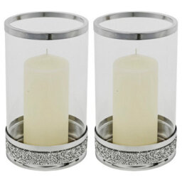 Urbn-Living Urbnliving 21Cm Hestia Clear Glass Candle Tealight Pillar Holder Diamante Base Home Décor, Set Of 2 - thumbnail 1