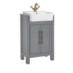 Homestylestore 550mm Light Grey Floorstanding Bathroom Vanity Unit With Classic Aged Gold T Bar Handles