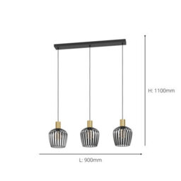 Eglo Empoli Black & Brushed Brass 3 Pendant Light Wbs - thumbnail 5