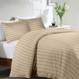 Ameha Stripe Duvet Set With Pillowcase Reversible Bedding & Soft Microfiber Cover Beige Super King Size 260X220Cm - thumbnail 2