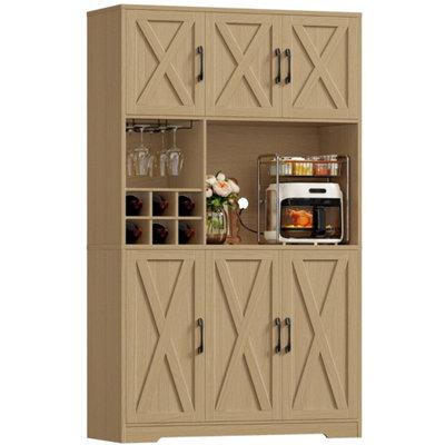 Natural Wood Kitchen Cupboard,180Cm Tall Kitchen Cabinet, Pantry Cupboard Removable Wine Rack - image 1