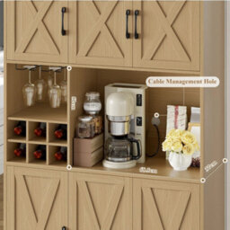 Natural Wood Kitchen Cupboard,180Cm Tall Kitchen Cabinet, Pantry Cupboard Removable Wine Rack - thumbnail 5