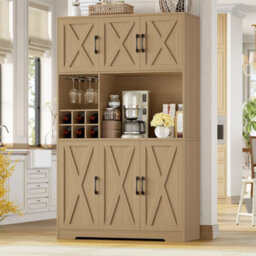 Natural Wood Kitchen Cupboard,180Cm Tall Kitchen Cabinet, Pantry Cupboard Removable Wine Rack - thumbnail 4