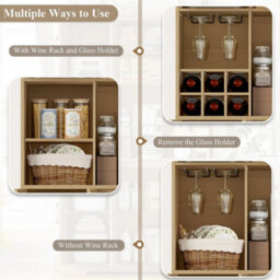 Natural Wood Kitchen Cupboard,180Cm Tall Kitchen Cabinet, Pantry Cupboard Removable Wine Rack - thumbnail 6