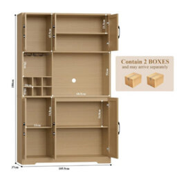 Natural Wood Kitchen Cupboard,180Cm Tall Kitchen Cabinet, Pantry Cupboard Removable Wine Rack - thumbnail 2