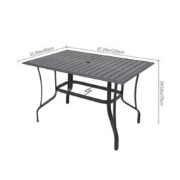 Thehotsale 120Cm L Garden Metal Slatted Coffee Table With Six Rattan Chairs Outdoor Rectangle Table In Black - thumbnail 7